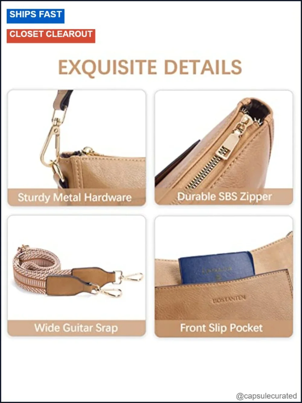 Vegan Leather Crossbody Bag with Guitar Strap for Women Hobo Purse Travel